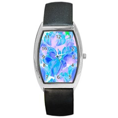 Ciclamen Flowers Blue Barrel Style Metal Watch