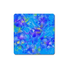 Blue Abstract Floral Paint Brush Strokes Square Magnet by SpinnyChairDesigns