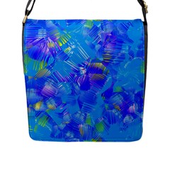 Blue Abstract Floral Paint Brush Strokes Flap Closure Messenger Bag (l) by SpinnyChairDesigns