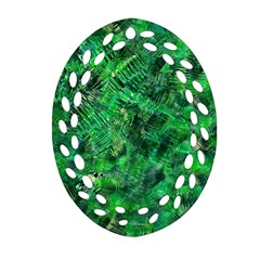 Jungle Green Abstract Art Oval Filigree Ornament (two Sides) by SpinnyChairDesigns