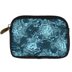 Teal Turquoise Abstract Art Digital Camera Leather Case by SpinnyChairDesigns