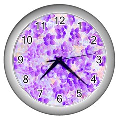 Purple Spring Flowers Wall Clock (silver) by DinkovaArt
