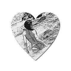 Beauty At The Beach, Bikini Girl Bathing In Bay Heart Magnet by Casemiro