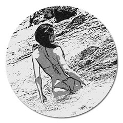 Beauty At The Beach, Bikini Girl Bathing In Bay Magnet 5  (round) by Casemiro