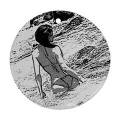 Beauty At The Beach, Bikini Girl Bathing In Bay Round Ornament (two Sides) by Casemiro