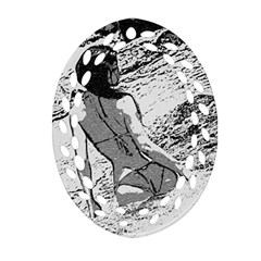 Beauty At The Beach, Bikini Girl Bathing In Bay Ornament (oval Filigree) by Casemiro