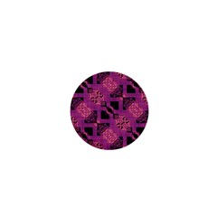 Fuchsia Black Abstract Checkered Stripes  1  Mini Buttons by SpinnyChairDesigns