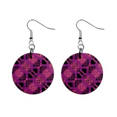 Fuchsia Black Abstract Checkered Stripes  Mini Button Earrings by SpinnyChairDesigns