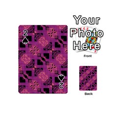 Fuchsia Black Abstract Checkered Stripes  Playing Cards 54 Designs (mini) by SpinnyChairDesigns