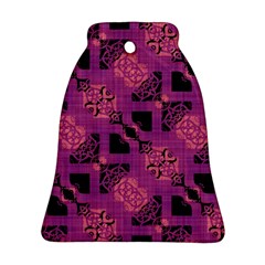 Fuchsia Black Abstract Checkered Stripes  Ornament (bell) by SpinnyChairDesigns