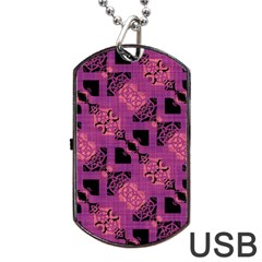 Fuchsia Black Abstract Checkered Stripes  Dog Tag Usb Flash (two Sides) by SpinnyChairDesigns
