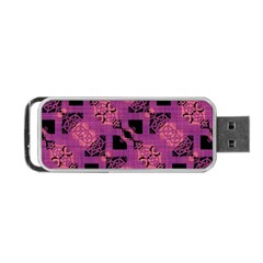 Fuchsia Black Abstract Checkered Stripes  Portable Usb Flash (two Sides) by SpinnyChairDesigns