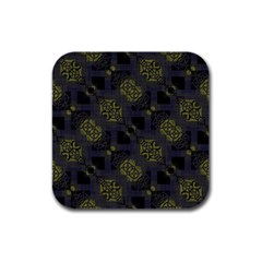 Grey Green Black Abstract Checkered Stripes Rubber Square Coaster (4 Pack)  by SpinnyChairDesigns