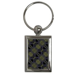Grey Green Black Abstract Checkered Stripes Key Chain (rectangle) by SpinnyChairDesigns
