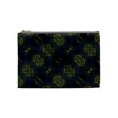 Grey Green Black Abstract Checkered Stripes Cosmetic Bag (medium) by SpinnyChairDesigns