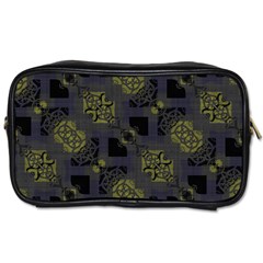 Grey Green Black Abstract Checkered Stripes Toiletries Bag (two Sides) by SpinnyChairDesigns