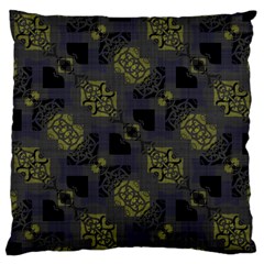 Grey Green Black Abstract Checkered Stripes Large Cushion Case (two Sides) by SpinnyChairDesigns