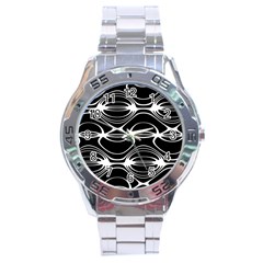 Black And White Clam Shell Pattern Stainless Steel Analogue Watch by SpinnyChairDesigns