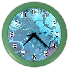 Blue Marble Abstract Art Color Wall Clock by SpinnyChairDesigns