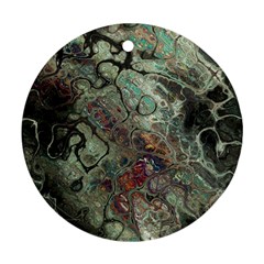 Black Green Grey Abstract Art Marble Texture Ornament (round) by SpinnyChairDesigns