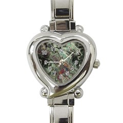 Black Green Grey Abstract Art Marble Texture Heart Italian Charm Watch by SpinnyChairDesigns