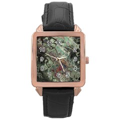 Black Green Grey Abstract Art Marble Texture Rose Gold Leather Watch  by SpinnyChairDesigns