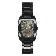 Black Green Grey Abstract Art Marble Texture Stainless Steel Barrel Watch by SpinnyChairDesigns