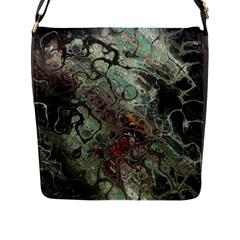 Black Green Grey Abstract Art Marble Texture Flap Closure Messenger Bag (l) by SpinnyChairDesigns