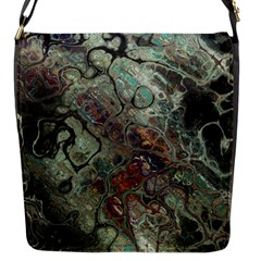 Black Green Grey Abstract Art Marble Texture Flap Closure Messenger Bag (s) by SpinnyChairDesigns