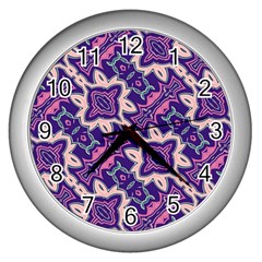 Amethyst And Pink Checkered Stripes Wall Clock (silver) by SpinnyChairDesigns