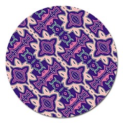 Amethyst And Pink Checkered Stripes Magnet 5  (round) by SpinnyChairDesigns