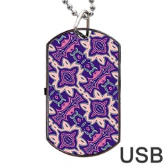 Amethyst And Pink Checkered Stripes Dog Tag Usb Flash (two Sides) by SpinnyChairDesigns