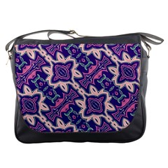 Amethyst And Pink Checkered Stripes Messenger Bag by SpinnyChairDesigns