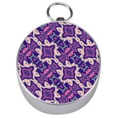 Amethyst And Pink Checkered Stripes Silver Compasses by SpinnyChairDesigns