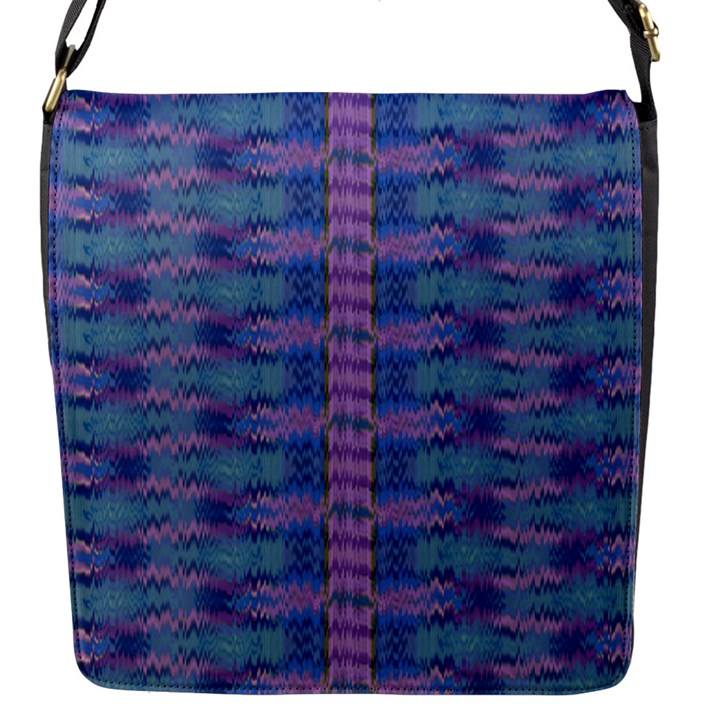 Purple Blue Ikat Stripes Flap Closure Messenger Bag (S)