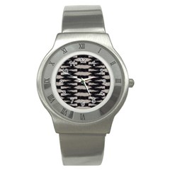 Black And White Zebra Ikat Stripes Stainless Steel Watch