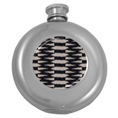 Black And White Zebra Ikat Stripes Round Hip Flask (5 Oz) by SpinnyChairDesigns