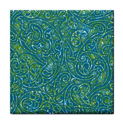 Abstract Blue Green Jungle Paisley Tile Coaster by SpinnyChairDesigns