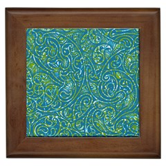 Abstract Blue Green Jungle Paisley Framed Tile by SpinnyChairDesigns