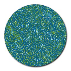 Abstract Blue Green Jungle Paisley Round Mousepads