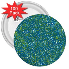 Abstract Blue Green Jungle Paisley 3  Buttons (100 Pack)  by SpinnyChairDesigns