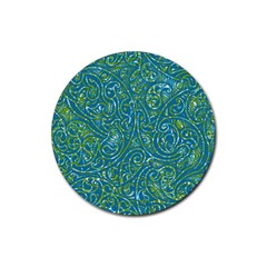 Abstract Blue Green Jungle Paisley Rubber Round Coaster (4 Pack)  by SpinnyChairDesigns