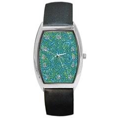 Abstract Blue Green Jungle Paisley Barrel Style Metal Watch by SpinnyChairDesigns