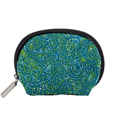 Abstract Blue Green Jungle Paisley Accessory Pouch (small) by SpinnyChairDesigns