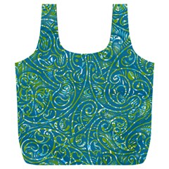 Abstract Blue Green Jungle Paisley Full Print Recycle Bag (xxl) by SpinnyChairDesigns