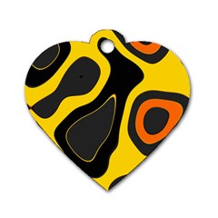 Yellow Black Orange Abstract Art Pattern Dog Tag Heart (two Sides) by SpinnyChairDesigns