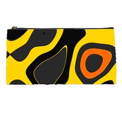 Yellow Black Orange Abstract Art Pattern Pencil Case by SpinnyChairDesigns