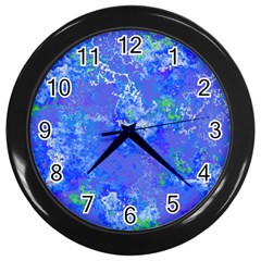 Bright Blue Paint Splatters Wall Clock (black) by SpinnyChairDesigns