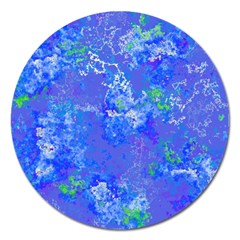 Bright Blue Paint Splatters Magnet 5  (round) by SpinnyChairDesigns