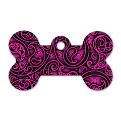 Hot Pink And Black Paisley Swirls Dog Tag Bone (one Side) by SpinnyChairDesigns